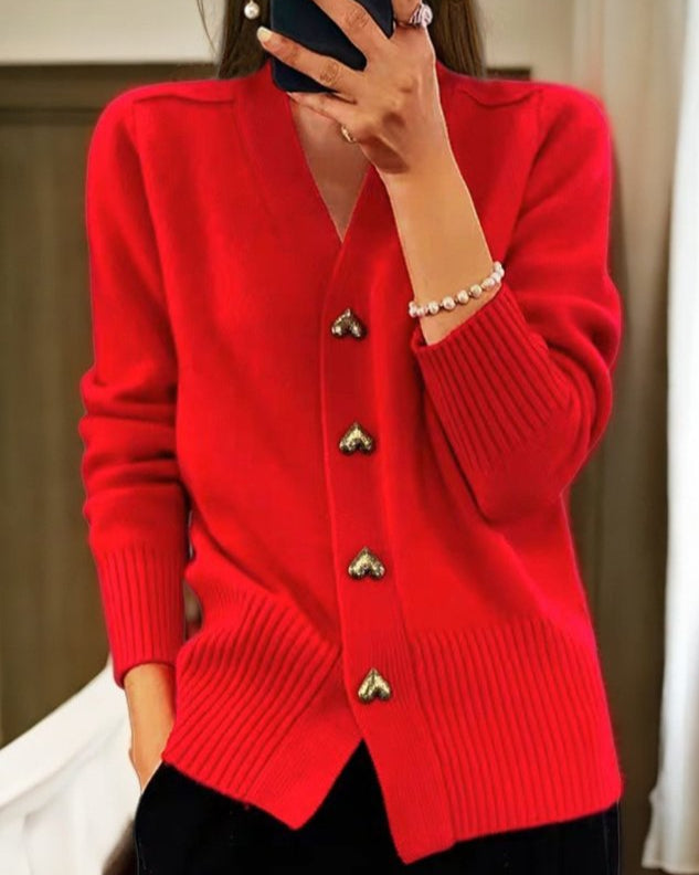Nova | Elegant Heart Button Cardigan